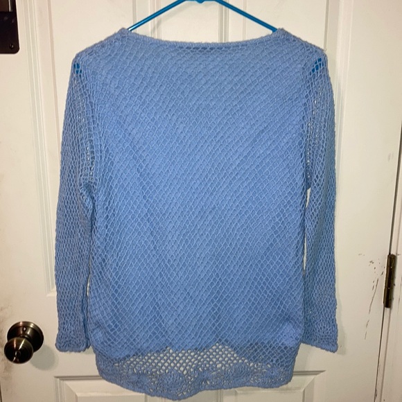 Light Blue Crochet Sweater M L Long Sleeve - Picture 4 of 12